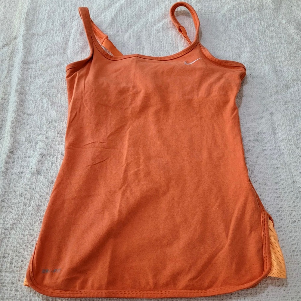 Nike Dri-FIT Womens Orange Athletic Tank Top Built-in Bra Adjustable Straps S